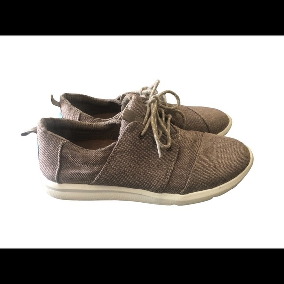 Toms Del Rey Lace Up Sneaker Sz. 7.5 Desert Taupe Poly Canvas Casual Athleisure - Picture 1 of 6